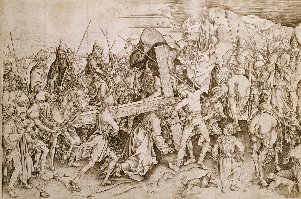 İsa çarmıhını taşıyor by Israhel van Meckenem
