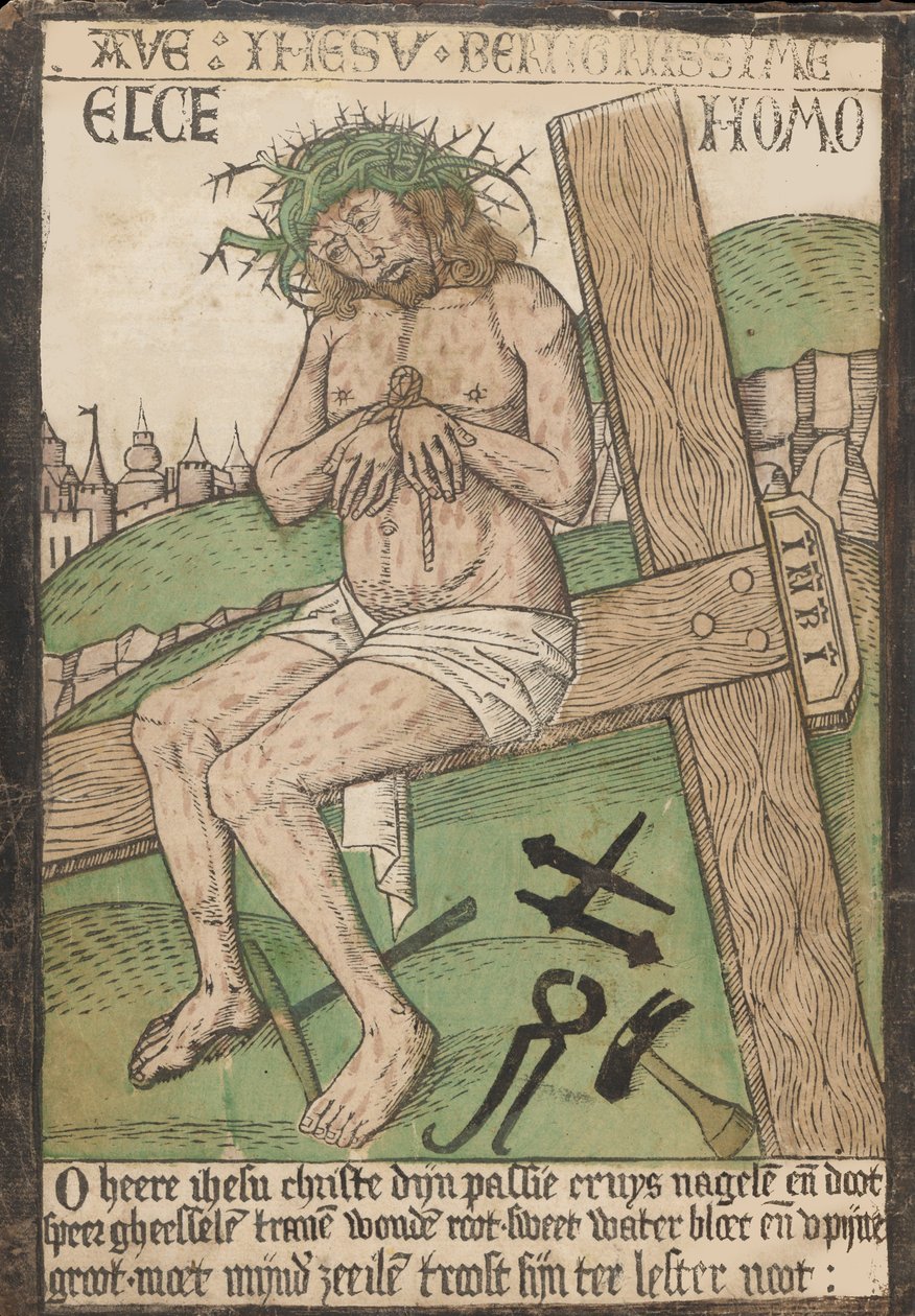 Tutkunun On İki Gravürünün Bulunduğu Albüm, A Woodcut of Christ as the Man o..., 15. yüzyılın sonlarında. by Israhel van Meckenem