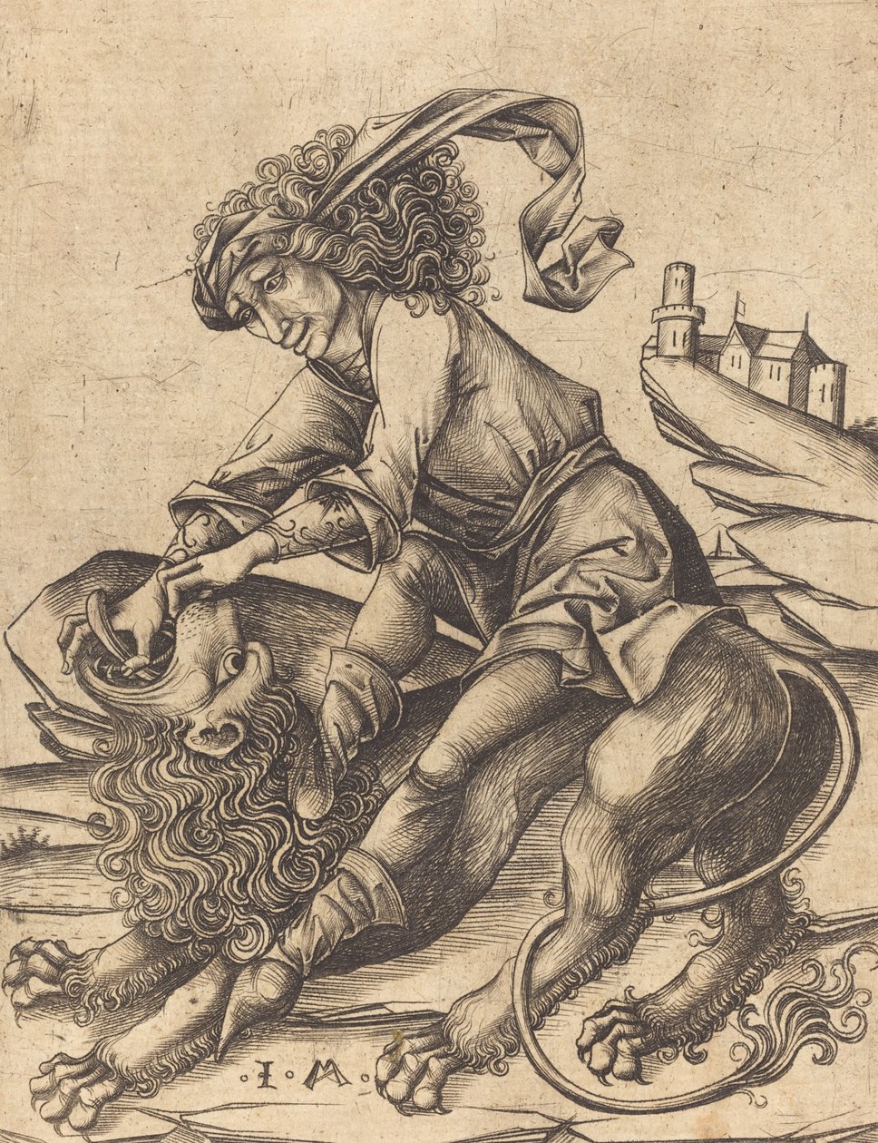 Samson ve Aslan, c. 1475. by Israhel van Meckenem