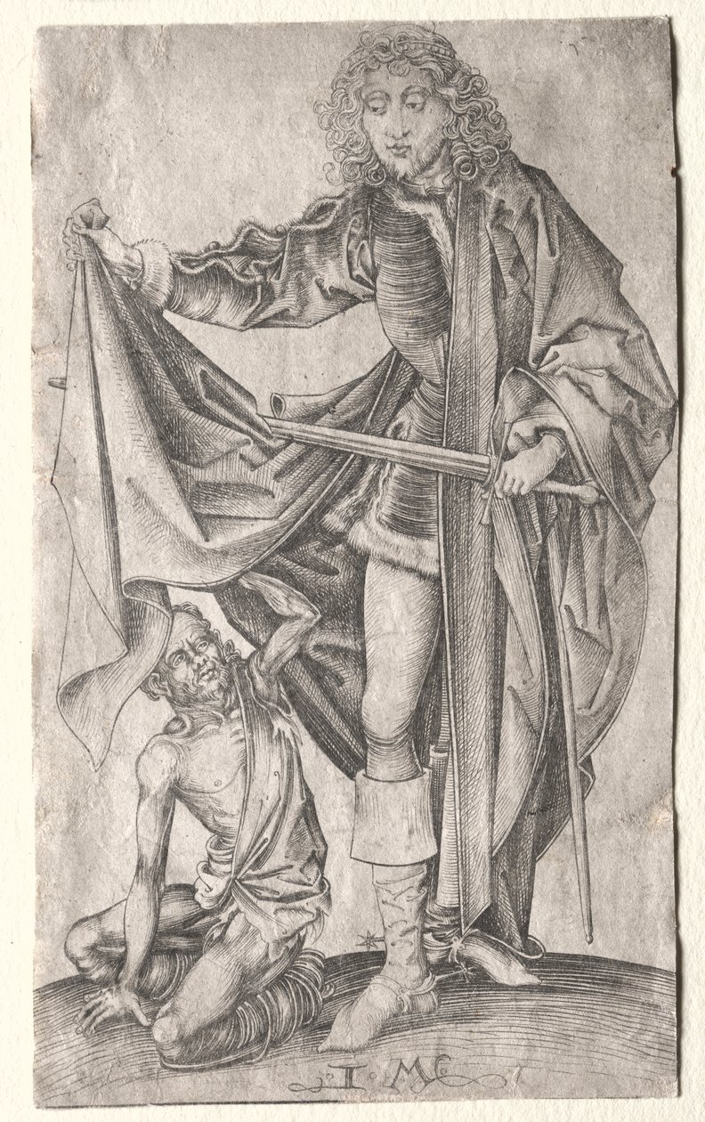 Bir Dilenci İçin Pelerinini Bölen St. Martin by Israhel van Meckenem
