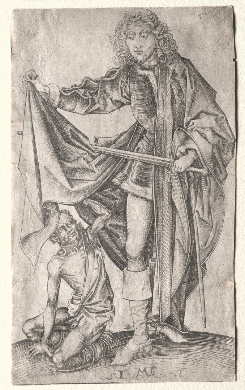 St. Martin Bir Dilenci İçin Pelerinini Bölüyor. by Israhel van Meckenem