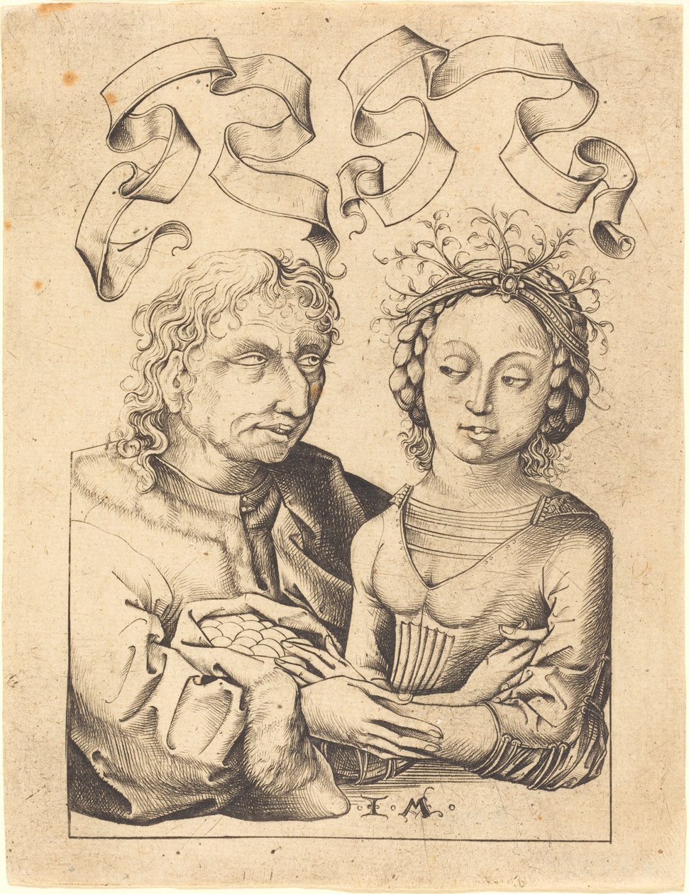 Aptal Yaşlı Adam ve Genç Kız, c. 14801490. by Israhel van Meckenem