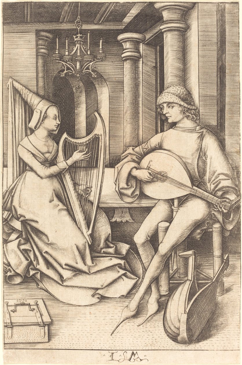 Ud Oyuncusu ve Arpçı, c. 14951503. by Israhel van Meckenem