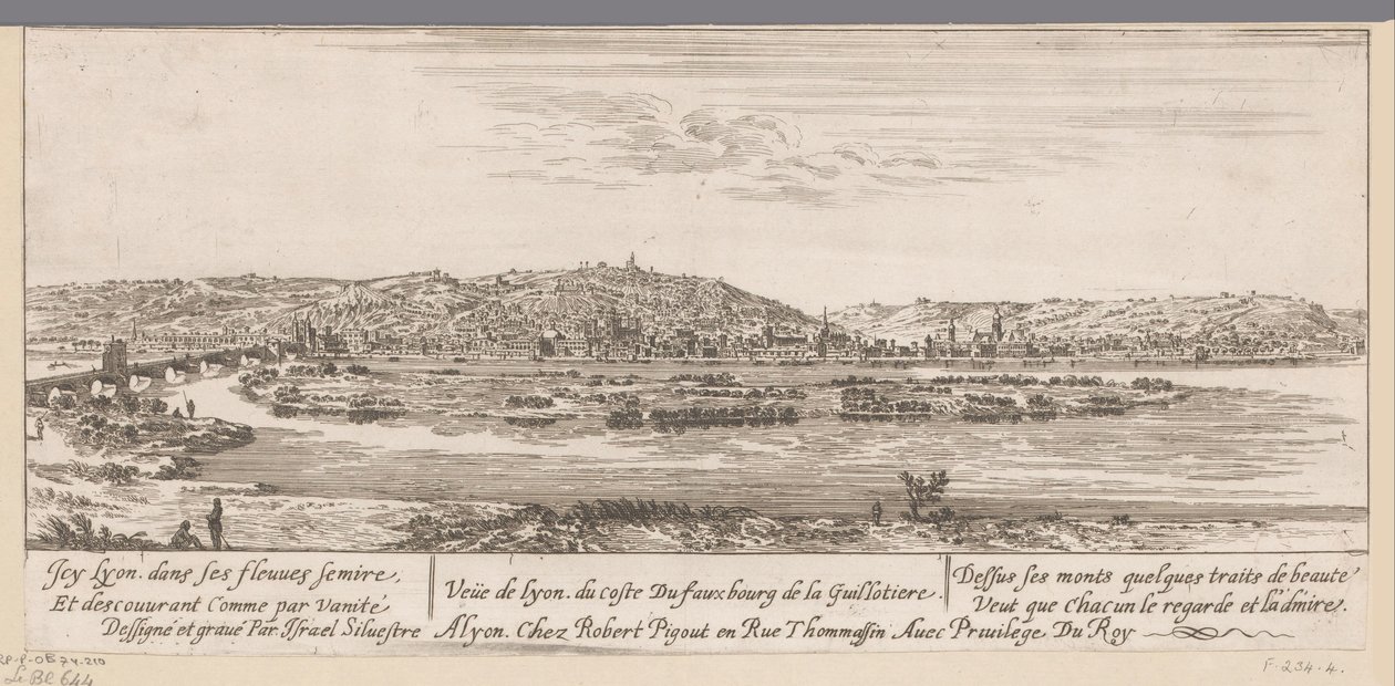 Guillotière banliyösü ile Lyon manzarası Veue de Lyon du coste Du fauxbourg de la Guillotiere (nesne üzerindeki başlık) by Israël Silvestre