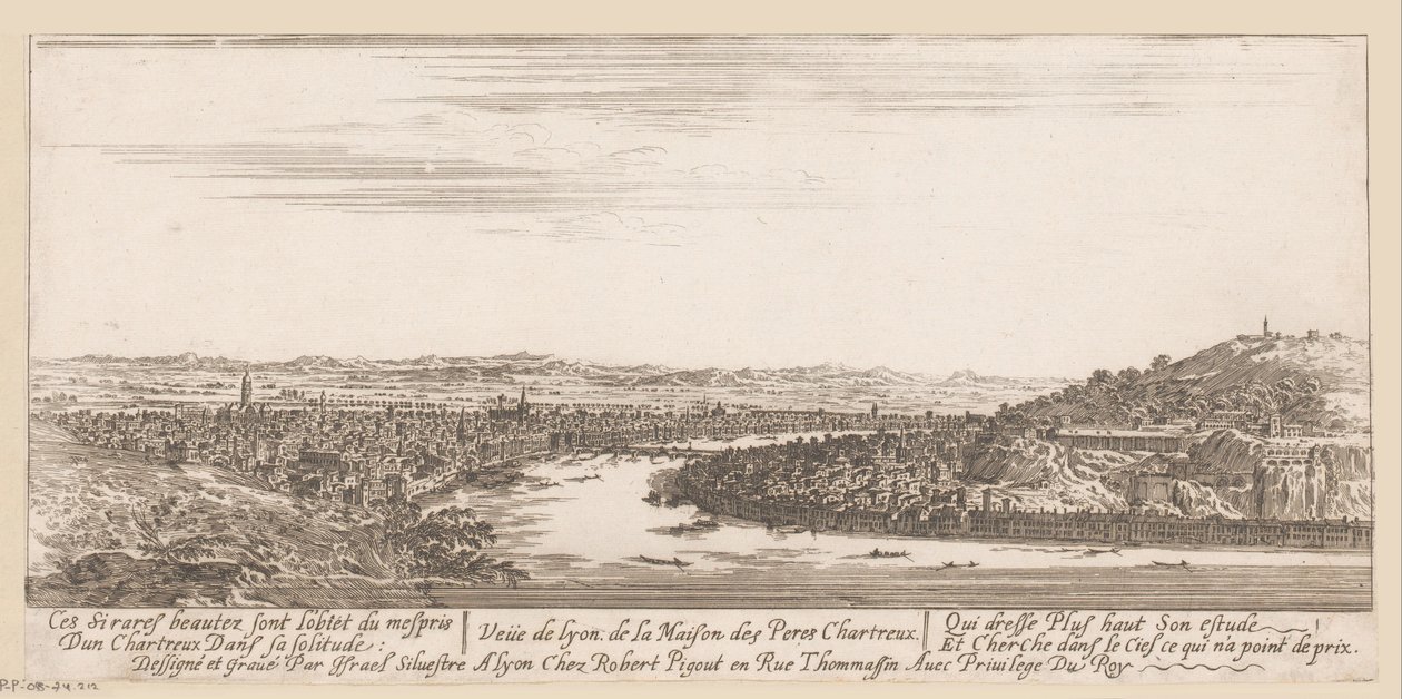 Carthusian manastırından Lyon manzarası Veue de Lyon de la Maison des Peres Chartreux (nesne üzerindeki başlık) by Israël Silvestre