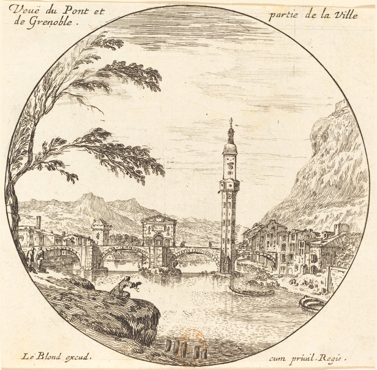 Pont ve Grenoble şehrinin bir kısmının görünümü by Israël Silvestre