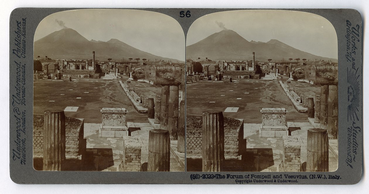Arka planda Vezüv ile Pompeii Forumu, The Underwood Travel Library, 1895 (sepya fotoğrafı) by Italian Photographer
