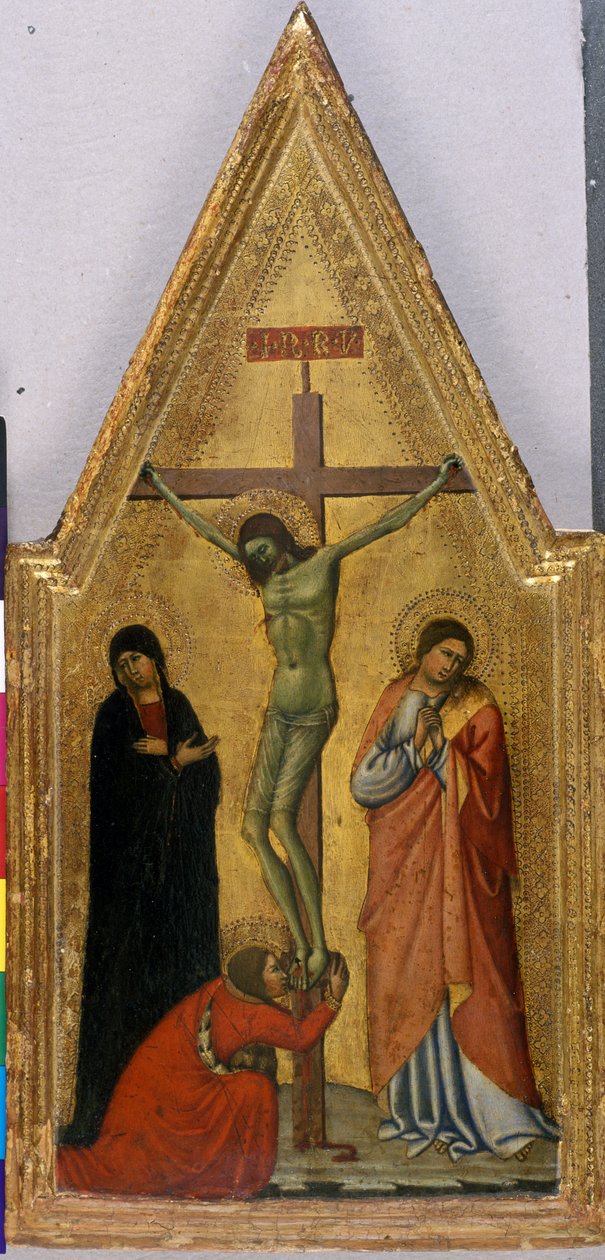 Meryem, Yuhanna ve Mecdelli Meryem ile Çarmıhta İsa (ahşapta mizaç) by Italian School