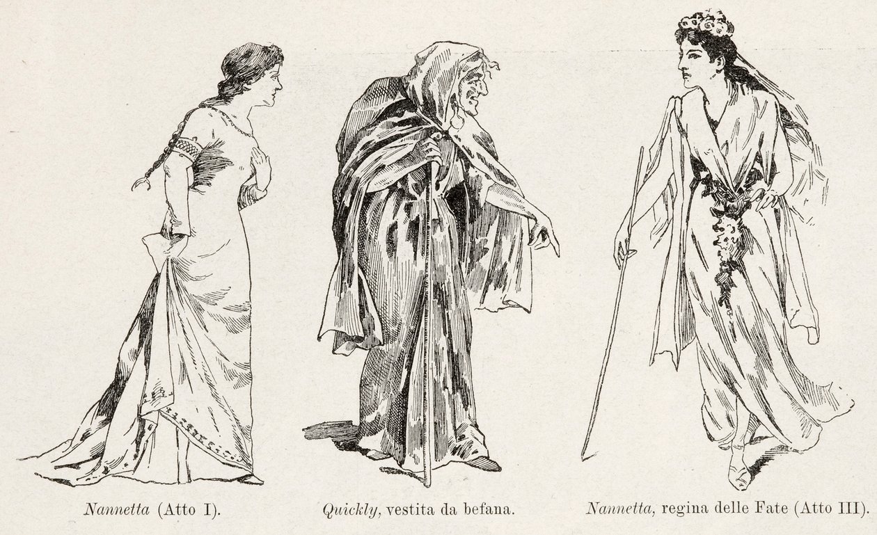 Verdi'nin Falstaff operasından kostümler, LIllustrazione Italiana'dan, XX, N. 8, 19 Şubat 1893 by Italian School