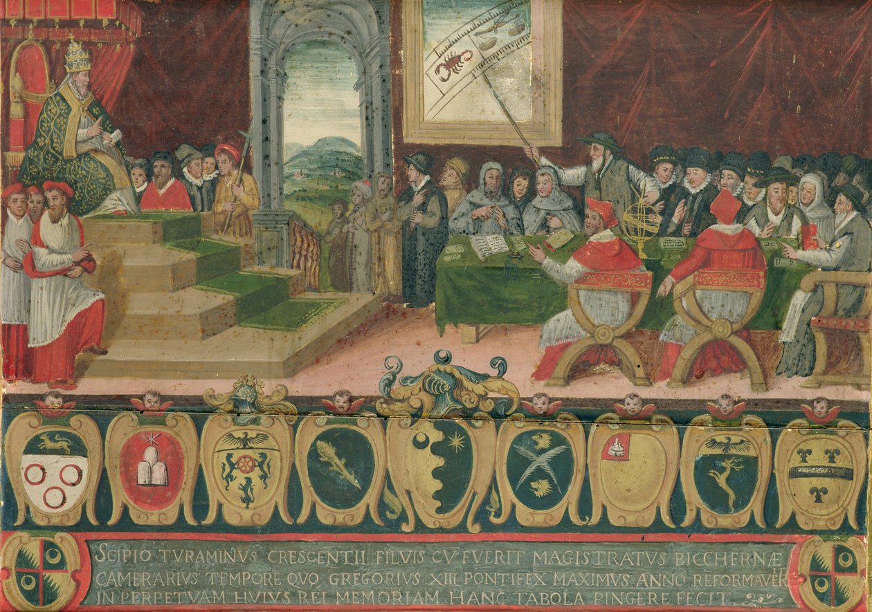 Gregoryen Takvimi ile değiştirilen Papa XIII. by Italian School