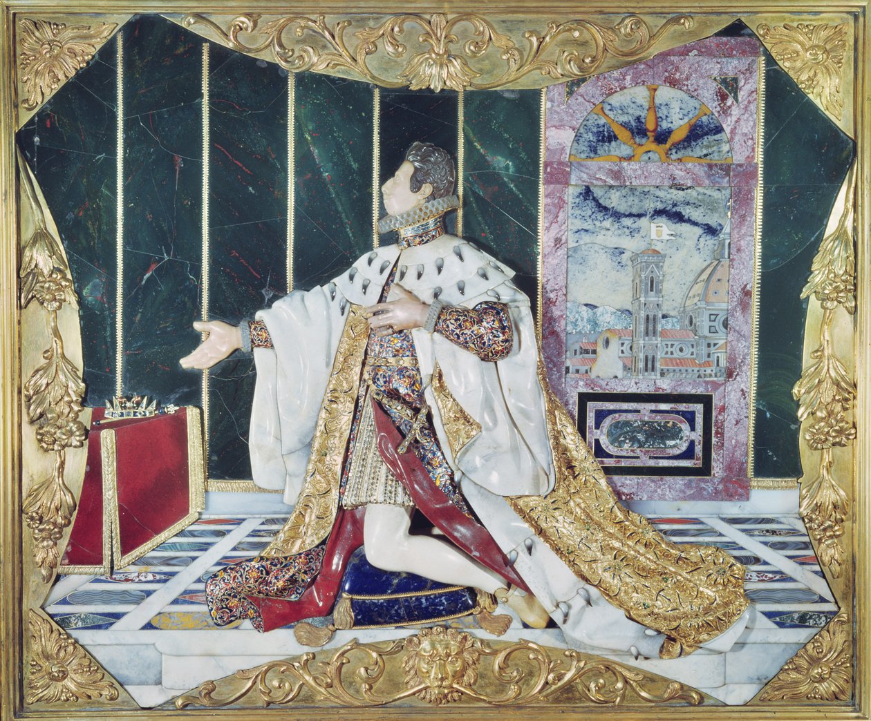 Ex-voto, 1617-24 (pietra dura, emaye, değerli taşlar ve yaldızlı bronz çerçeve) by Italian School