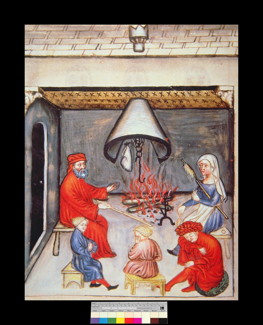 Fol.100v Ateşin Önünde Konuşma, Tacuinum Santiatis Codex Vindobonensis'ten çizim by Italian School