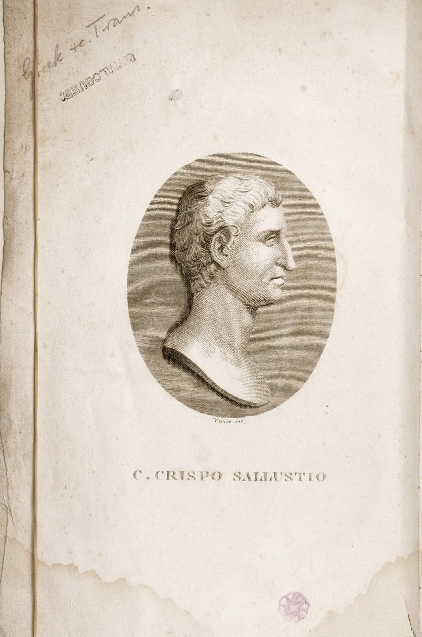 Antonio Verico tarafından oyulmuş Gaius Crispus Sallust (MÖ 85-35) portresi (fl.1819) by Italian School