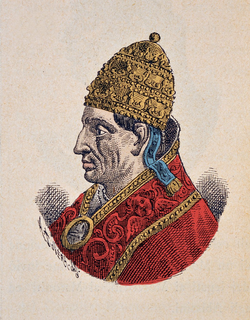 Papa Adrien VI'nın Portresi (Adrian, Hadrian veya Hadrianus veya Adriano) (1522-1523), 1898 (daha sonra renklendirilmiş gravür) by Italian School