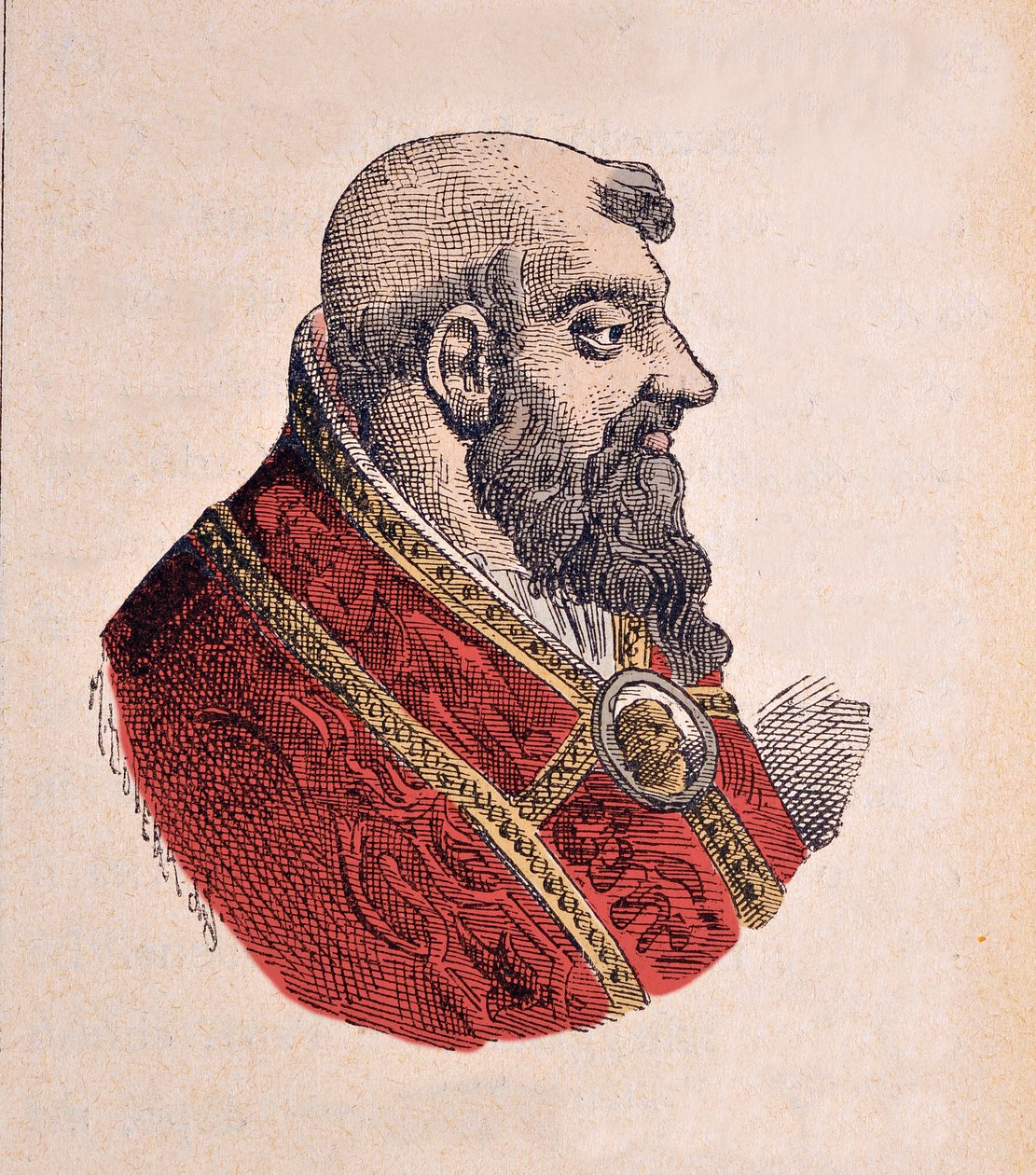 Papa Clement VII'nin Portresi (Clemente veya Clemens veya Giulio di Giuliano de Medicis) (1523-1534), 1898 (daha sonra renklendirilmiş gravür) by Italian School