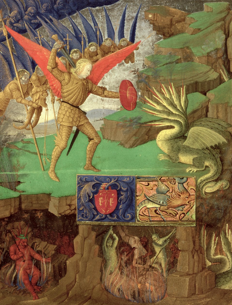 St. Michael Slaying the Dragon (tempera on panel) by Italian School