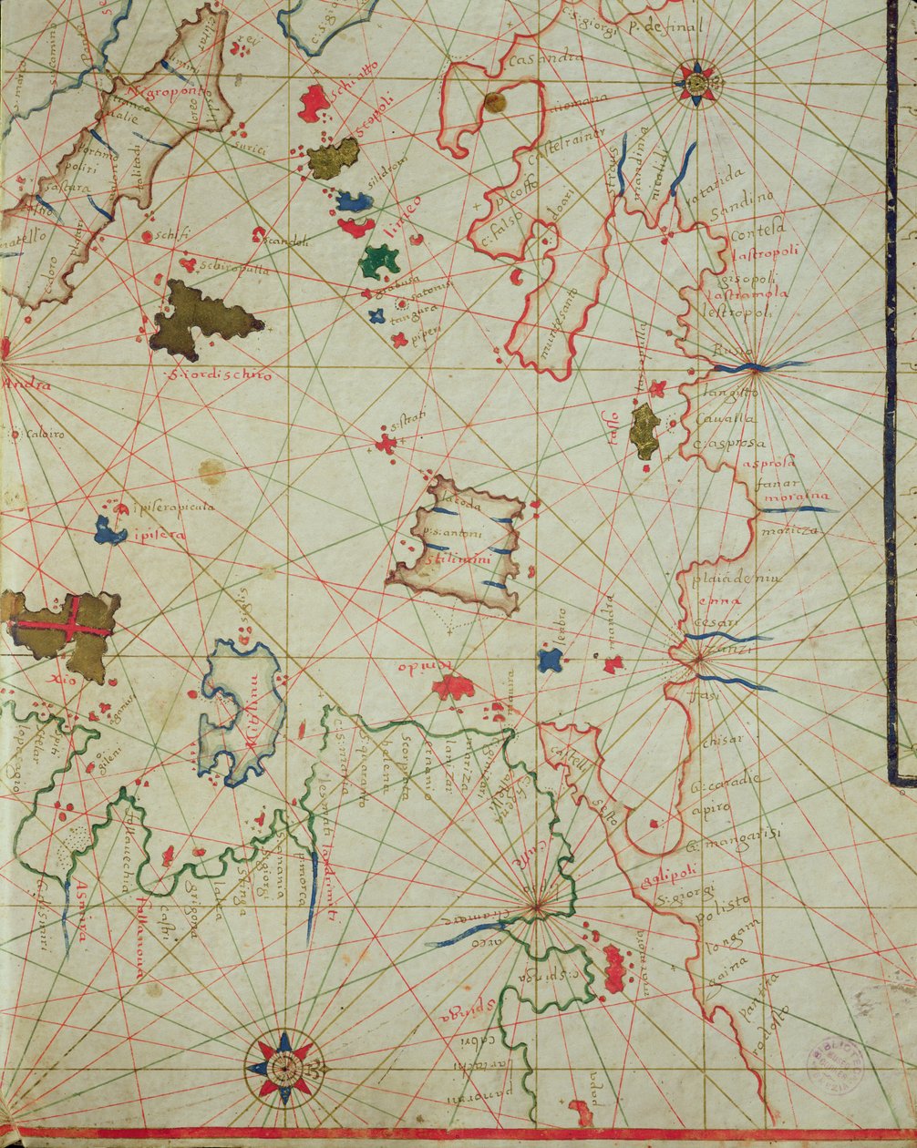 Bir deniz atlasından alınan Limnos adası ile Peloponnese, 1646 (parşömen üzerine mürekkep) (330939