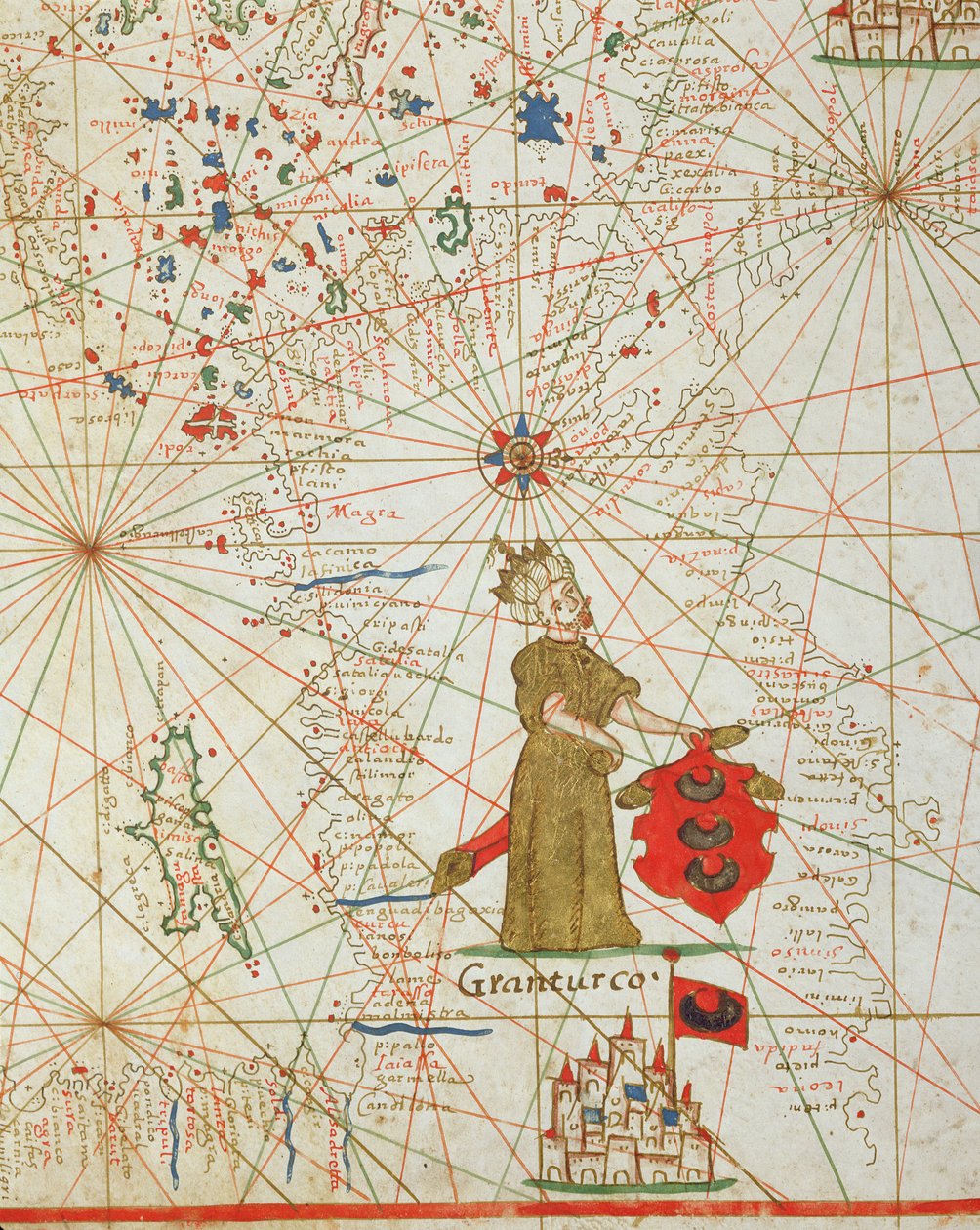 Türk İmparatorluğu, bir deniz atlasından, 1646 (parşömen üzerine mürekkep) by Italian School