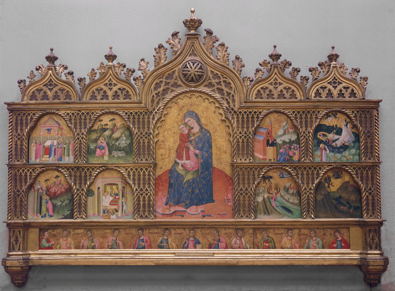 Efsanevi Sahnelerle Bakire ve Çocuk (altın ile panelde tempera) by Italian School