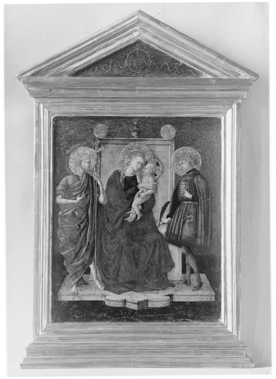 Madonna ve Çocuk, Vaftizci Yahya ve Başka Bir Aziz ile Enthroned. by Italian