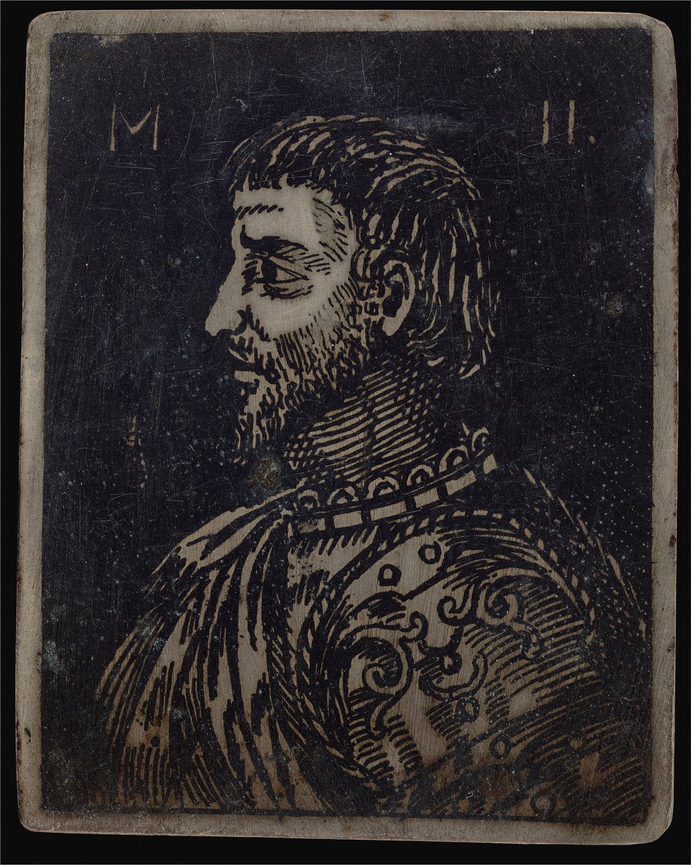 Süslü Göğüs Plakası Sola Bakmış Sakallı Bir Adamın Büstü by Italian 16th Century