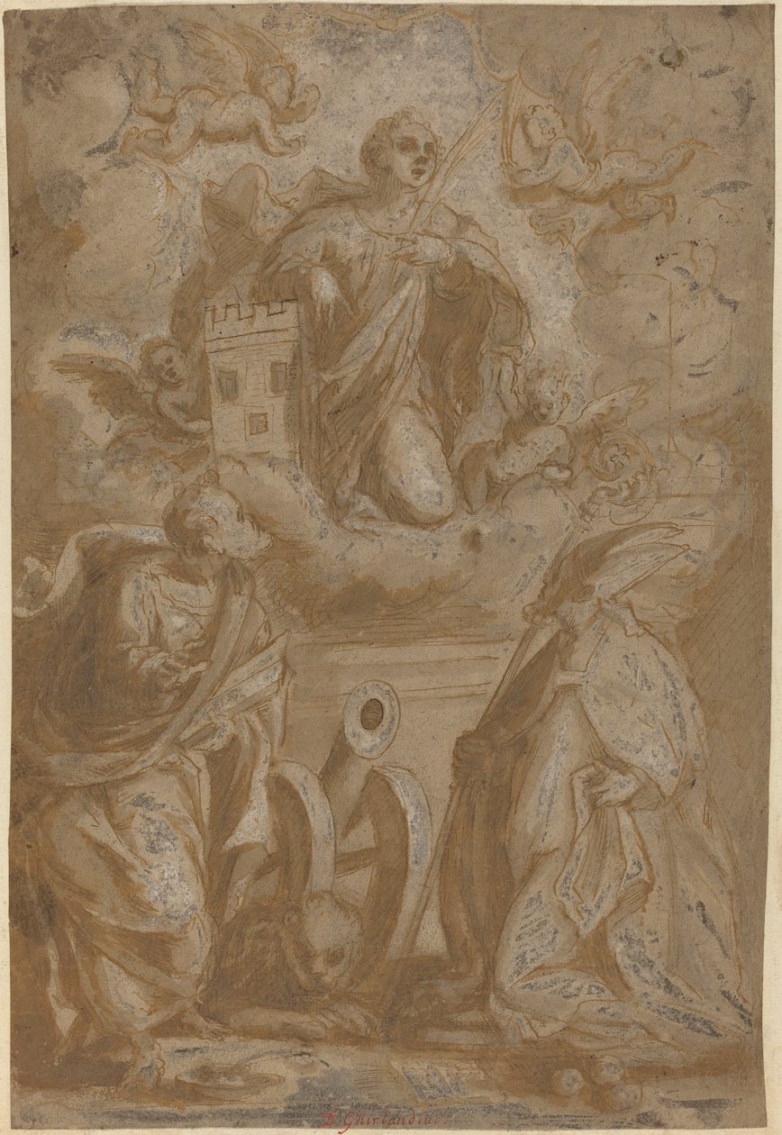 Aziz Nicholas ve Jerome ile Glory Aziz Barbara by Italian 16th Century