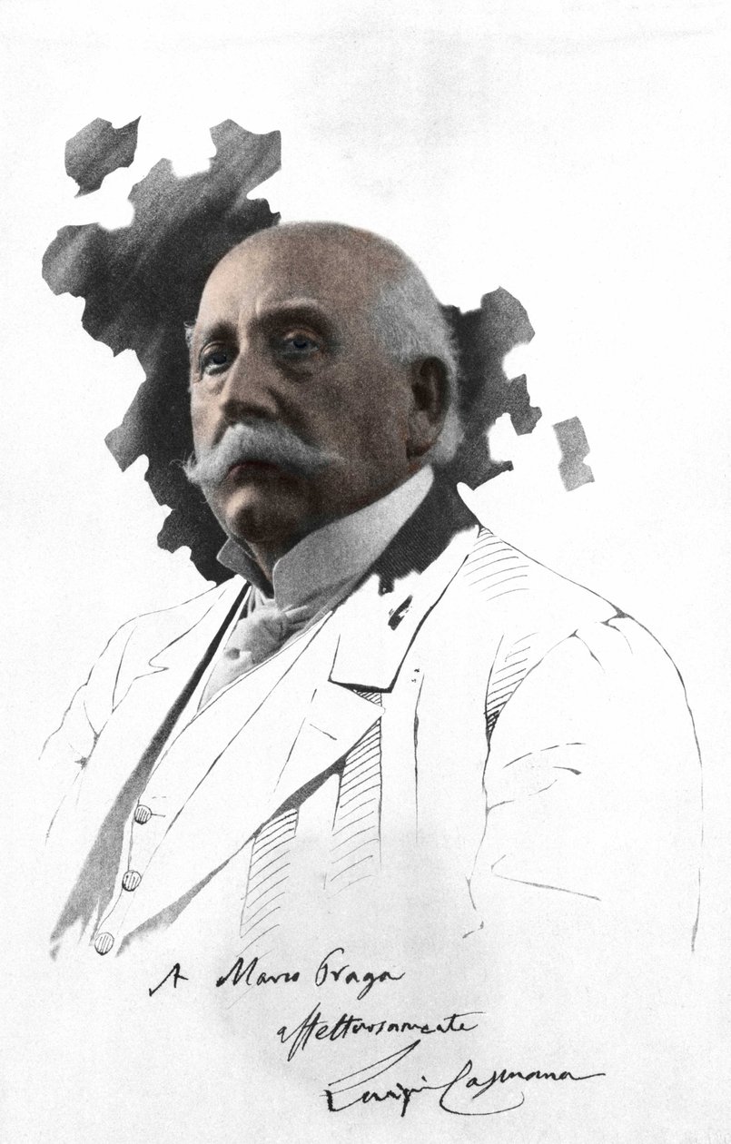 Luigi CAPUANA (1839-1915) İtalyan yazar portresi. Marco Praga tarafından özveriyle çizim üzerine fotoğraf tutkalı. Milanolu. by Italian Photographer