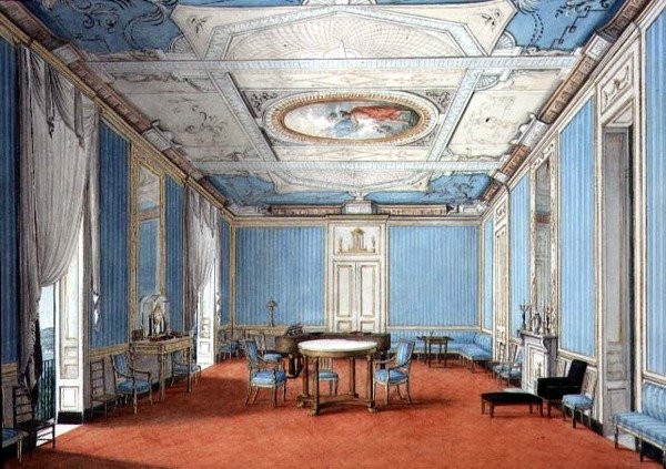 Neo-Klasik Neopolitan Palazzo Interior, c.1830 (kağıt üzerine guaj ve sulu boya) by Italian School