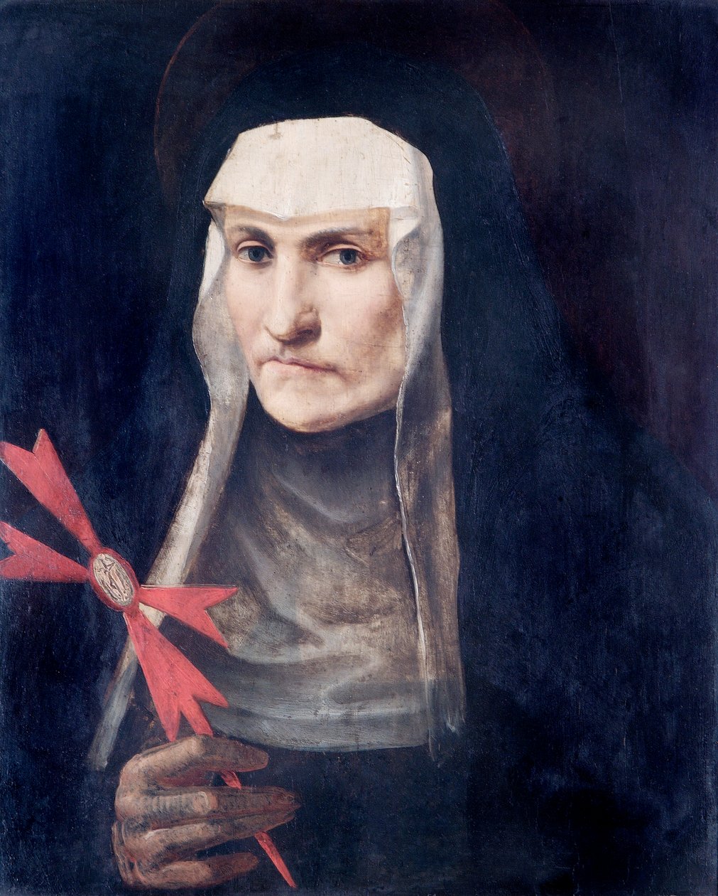 A Sainted Nun, c.1600 (kavak paneli üzerine yağlı boya) by Italian School