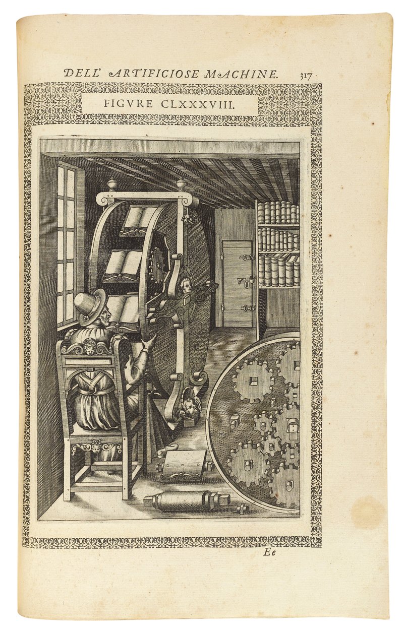 1588 tarihli "Le değişik et yapay makine" kitabından bir sayfa by Italian School