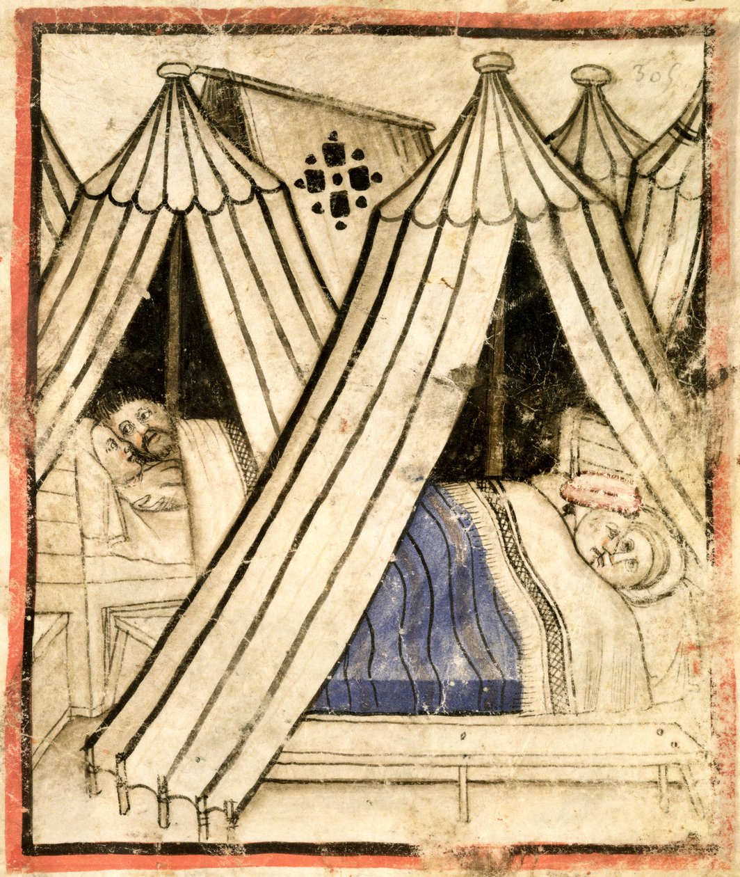 Ekle 15277 f.51 İsrailliler Moavlı kadınlarla çadırlarında cinsel ahlaksızlığa düşüyorlar, c.1350-99 (parşömen) by Italian School