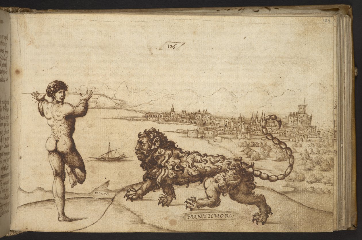 Ekle. 82955, f.124 İnsan figürü ve bir yaratık (