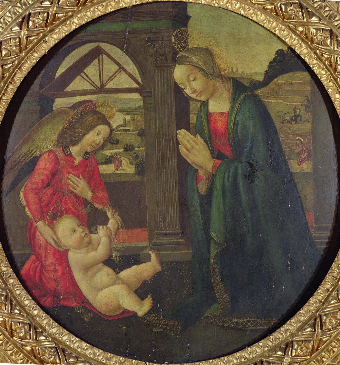Çocuğa Tapınma (panelde yağlı boya) by Italian School