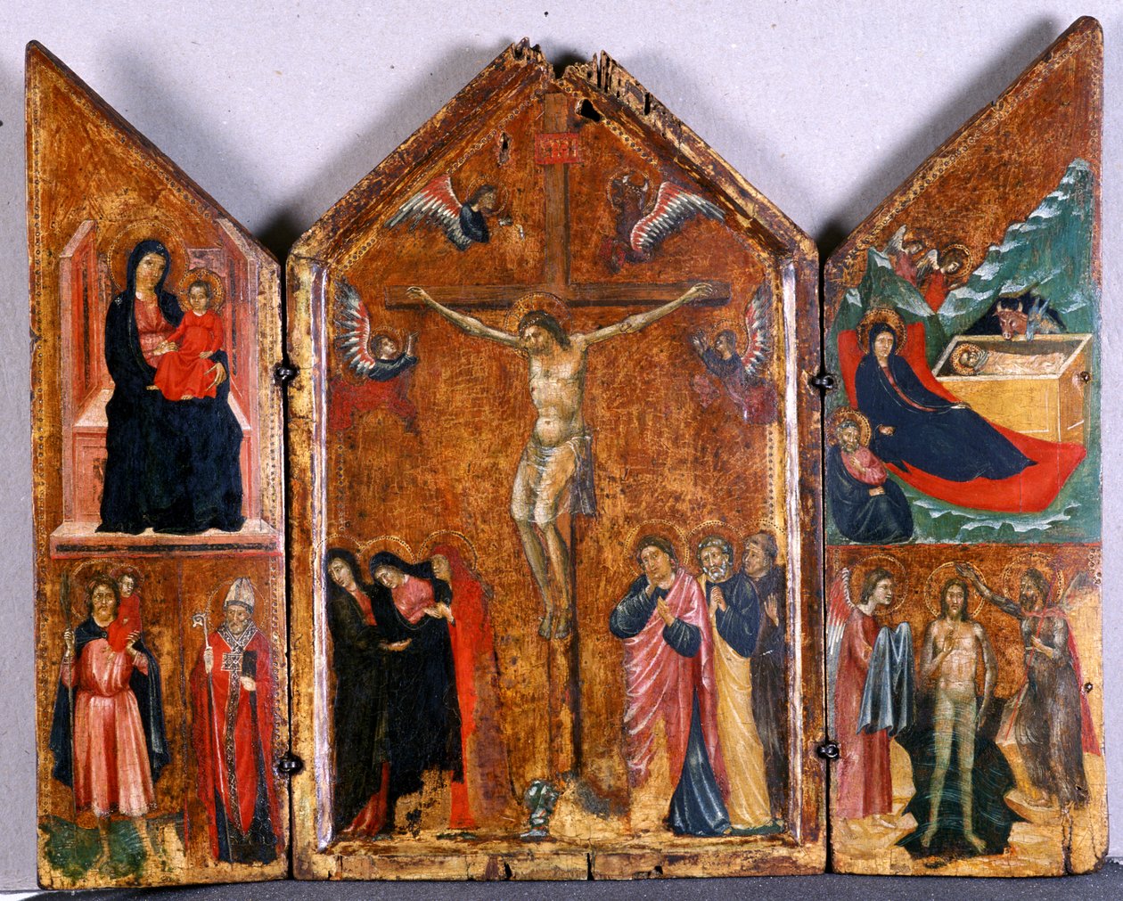Çarmıha Gerilme ve diğer sahneler ile sunak triptik, c.1320 (ahşap üzerine tempera) by Italian School