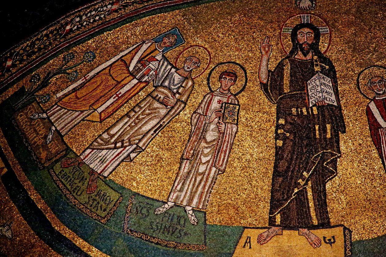 İsa, azizler ve Papa IV. Gregory ile apsis (mozaik) by Italian School