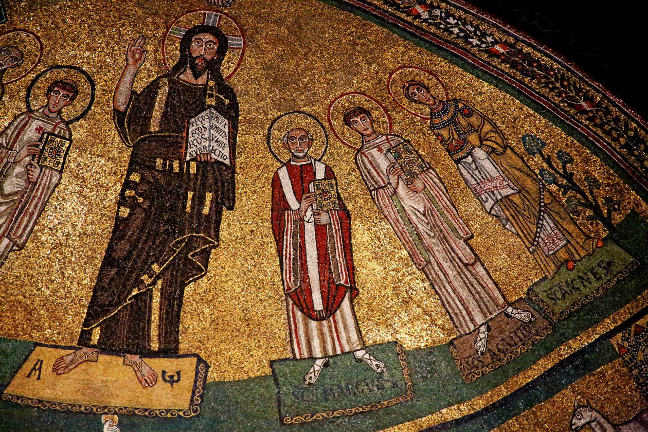İsa, azizler ve Papa IV. Gregory ile apsis (mozaik) by Italian School