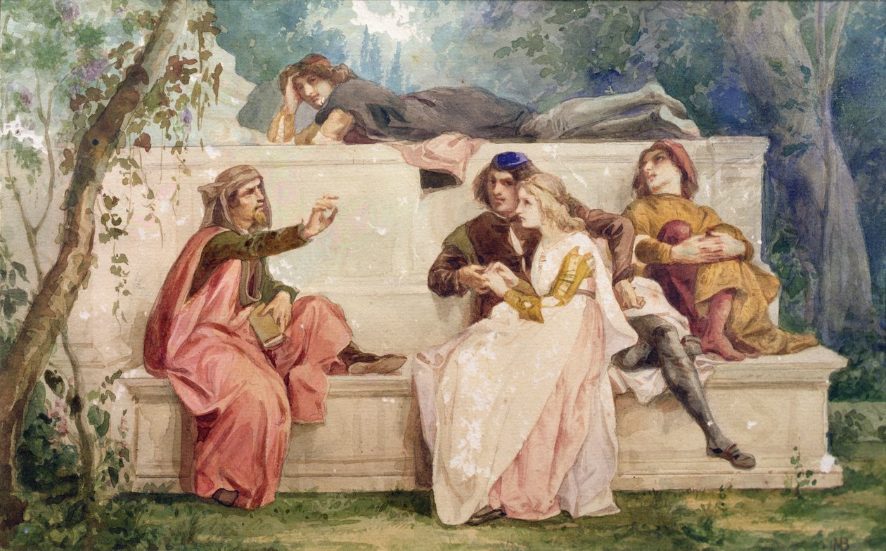 Ariosto ve Tiziano (kağıt üzerine sulu boya) by Italian School