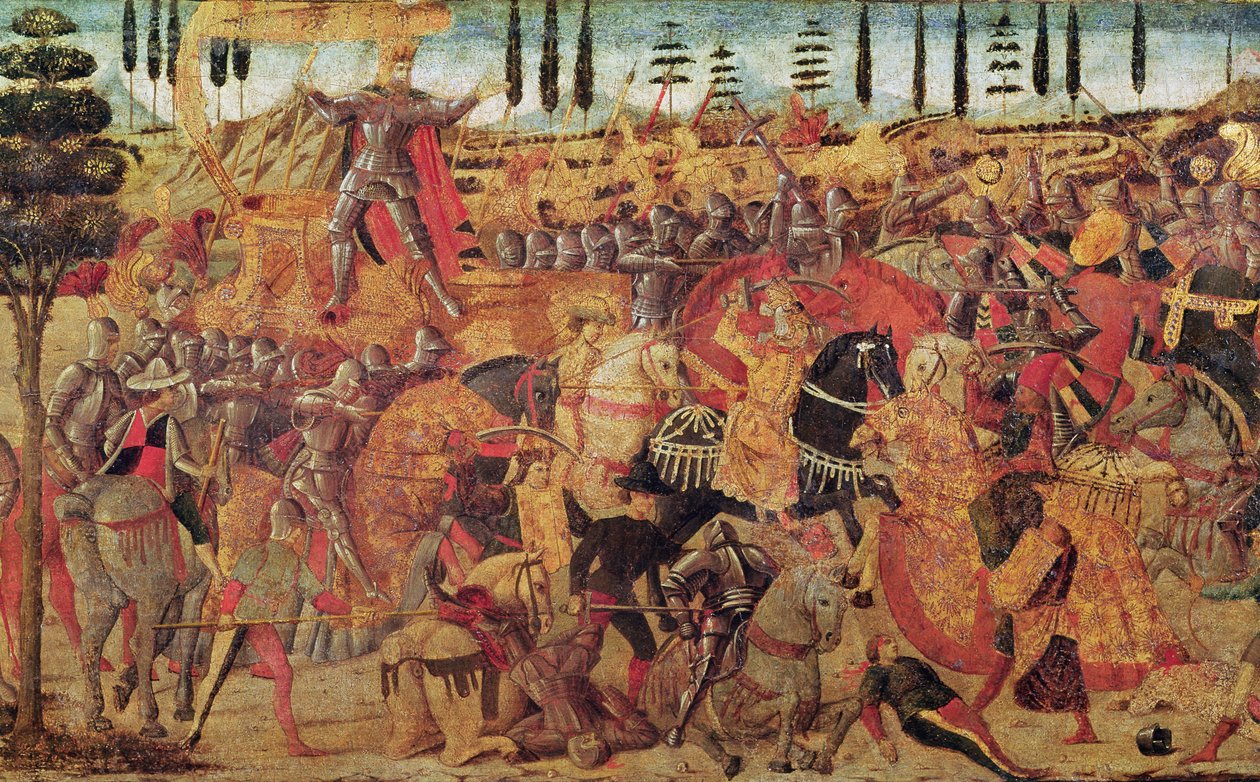 Darius (MÖ 399-330) ve Büyük İskender (MÖ 356-323) arasındaki savaş (panelde yağ) by Italian School
