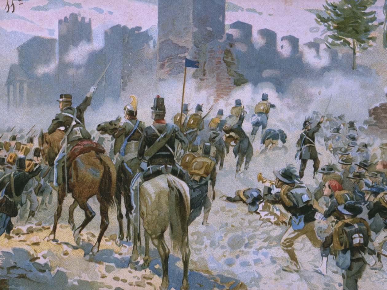 Solferino ve San Martino Savaşı, 24 Haziran 1859, Risorgimento tarihi üzerine bir albümden illüstrasyon, çikolata Talmone için yapılmış, 19. yüzyılın sonlarında by Italian School