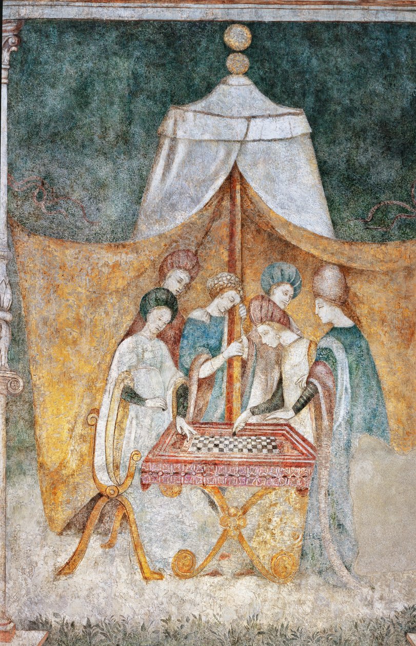 Bicocca degli Arcimboldi: 15. yüzyıl fresk, dama oyununun detayı (fresk) by Italian School