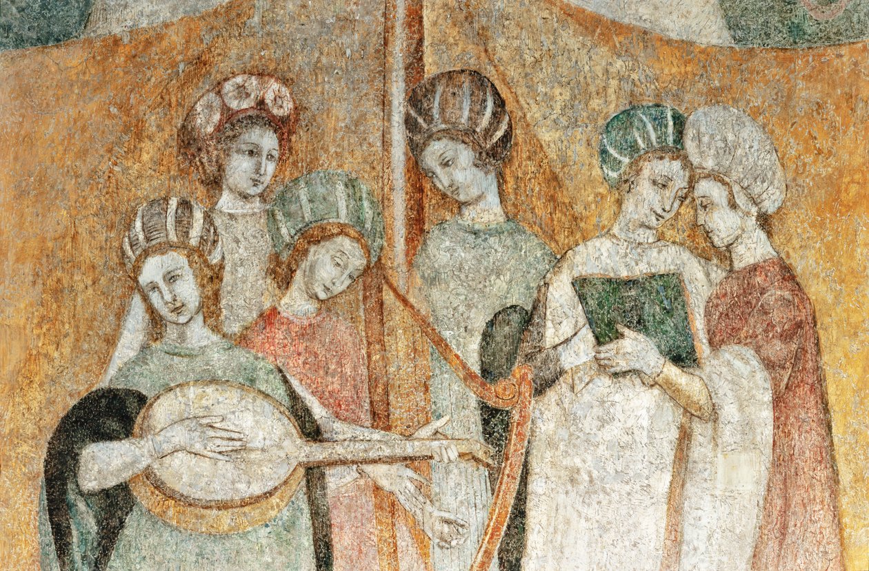 Bicocca degli Arcimboldi: 15. yüzyıl fresk, müzik çalan kadınların detayı (fresk) by Italian School