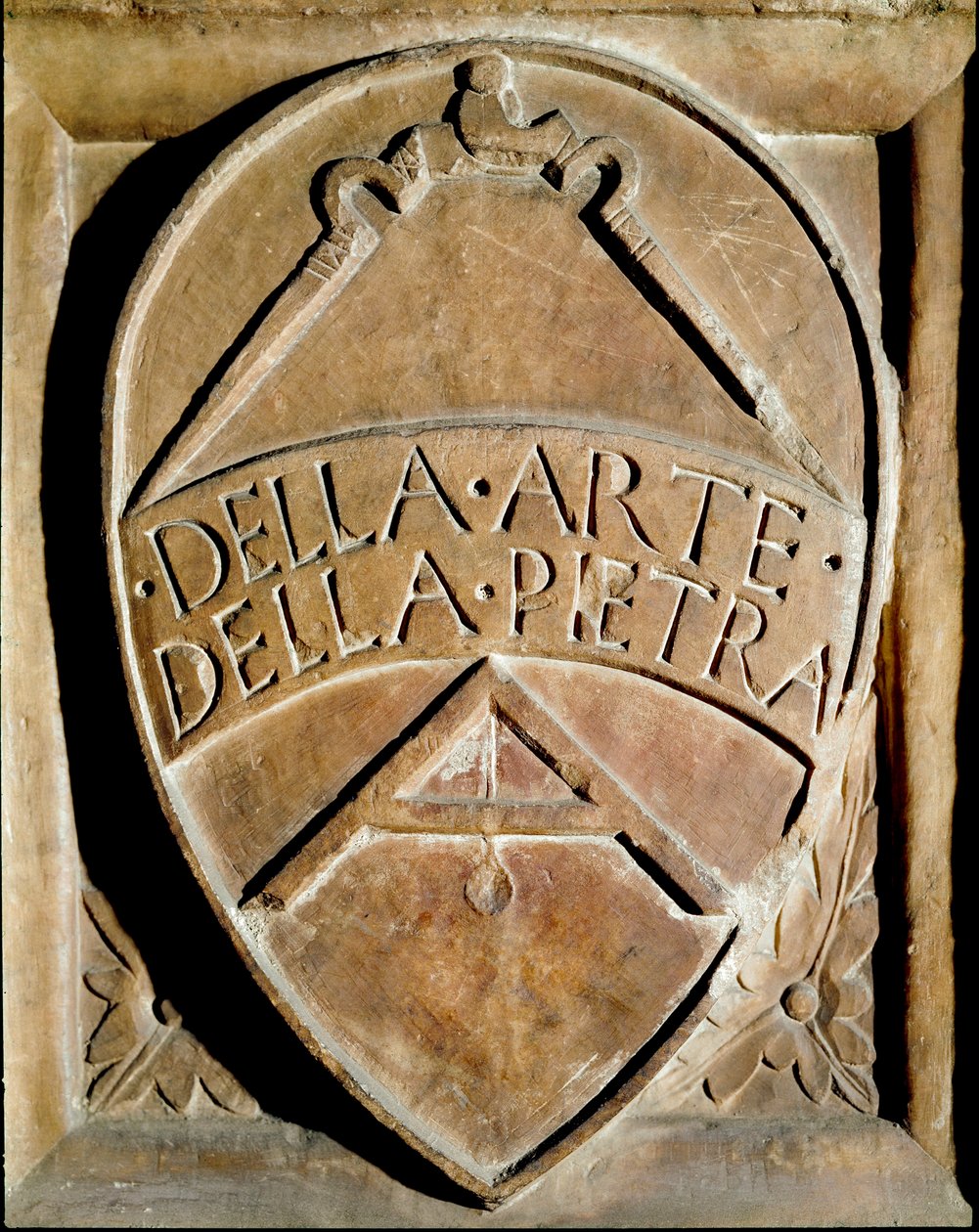 Taş işçileri cemaatinin arması. Bir pusula ve bir kare temsil edilir. 14. yüzyıl Siena, Biblioteca degli Intronati by Italian School