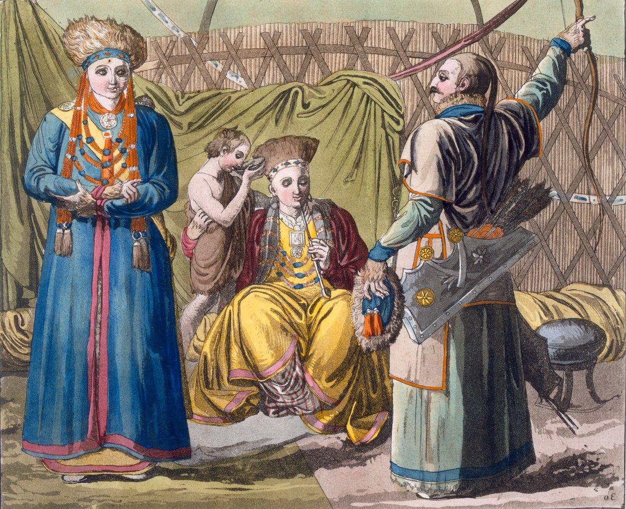 Bir iç mekanda Buryat ailesi, Costume dei