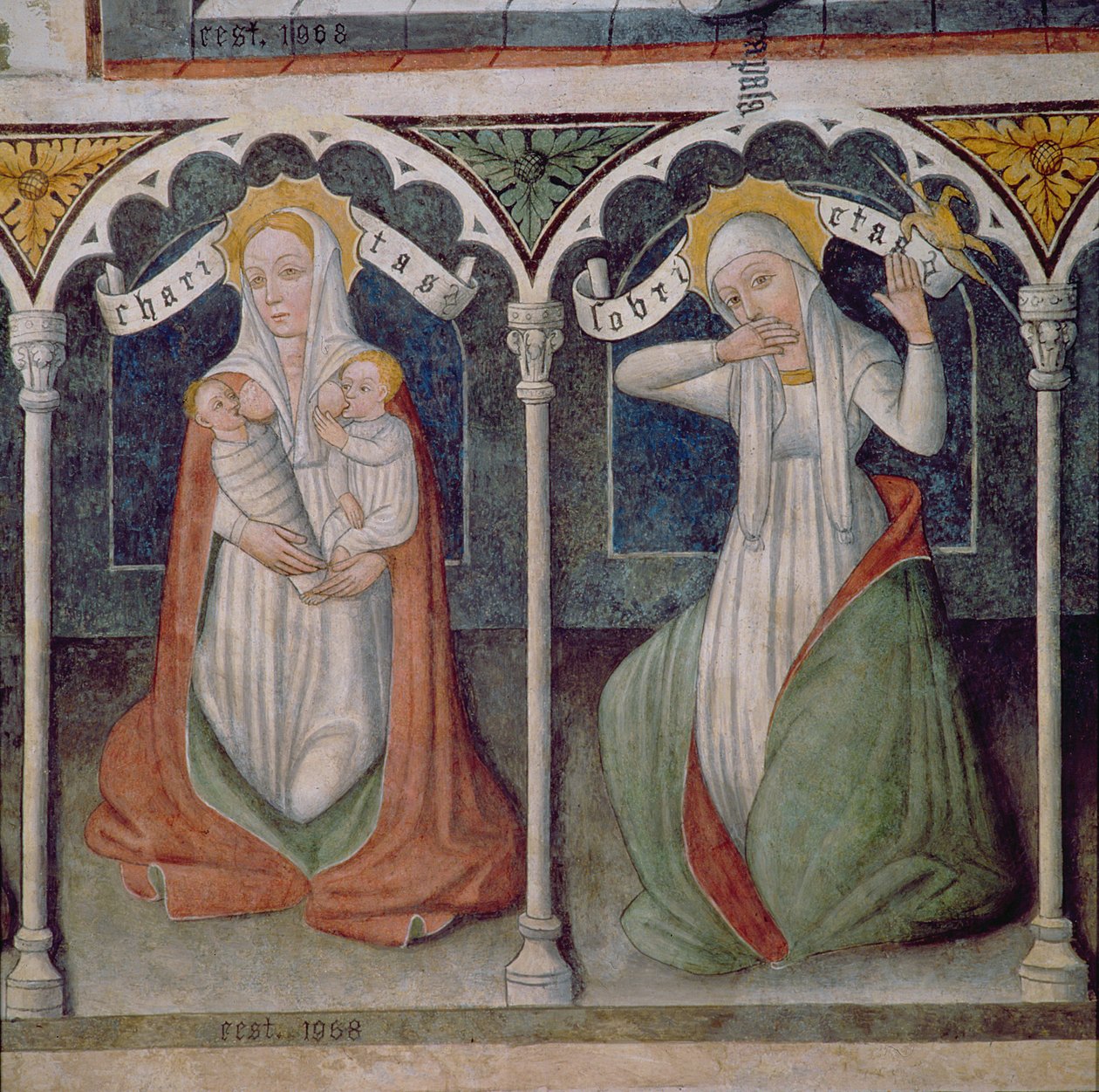 Charity ve Temperance (fresk) by Italian School