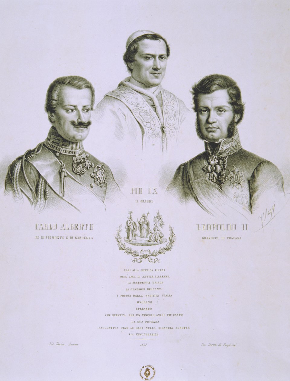 Charles Albert, Pius IX ve Leopold II, 1848 by Italian School