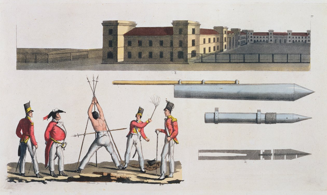 Chatham Kışlası, Üçgen ve Congreve Rockets adlı bir Askeri Ceza, Milletler Tarihinden levha 17 (aquatint) by Italian School