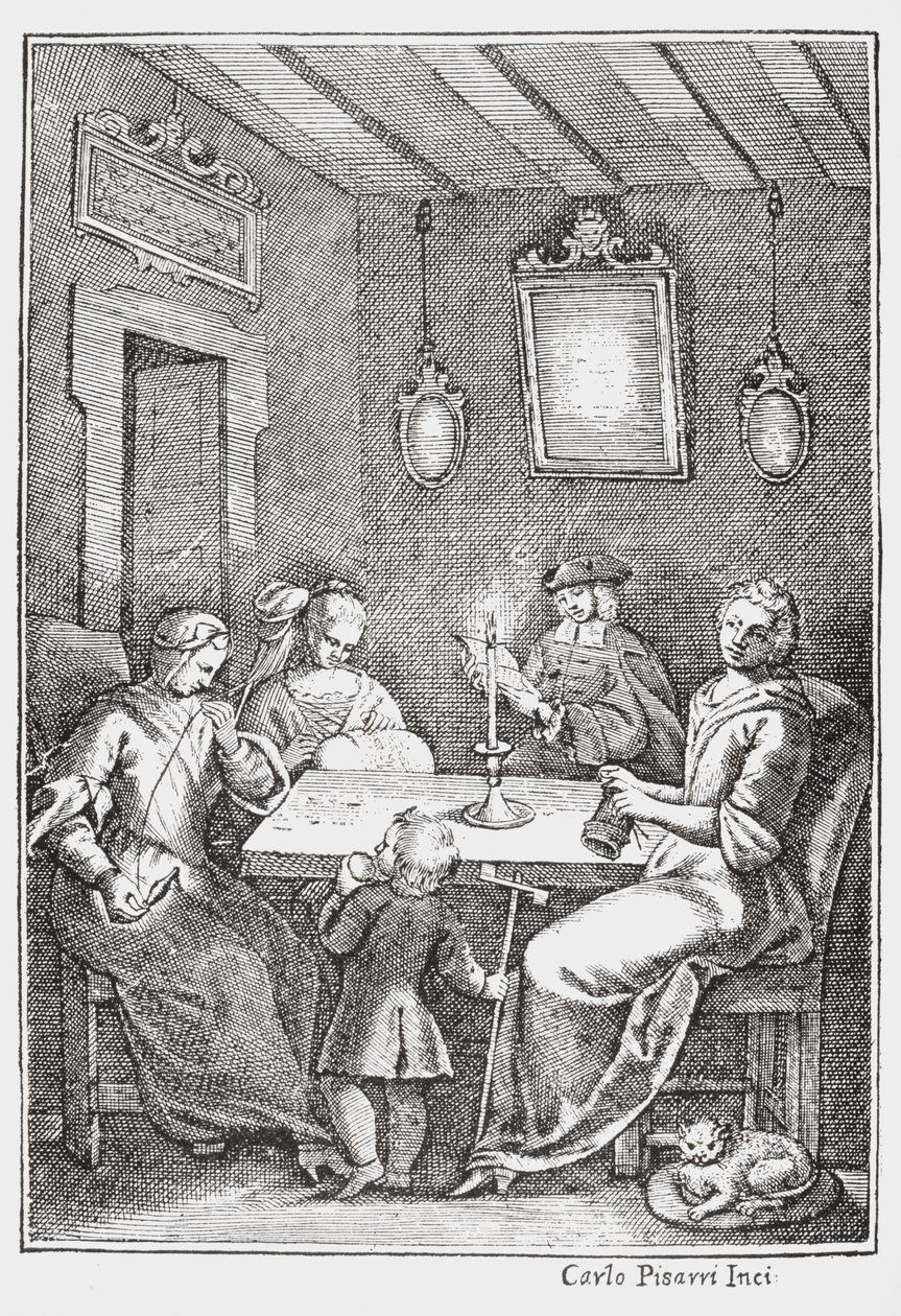 Chiaqlira bir dikiş partisine masal okuyor, Giambattista Basile