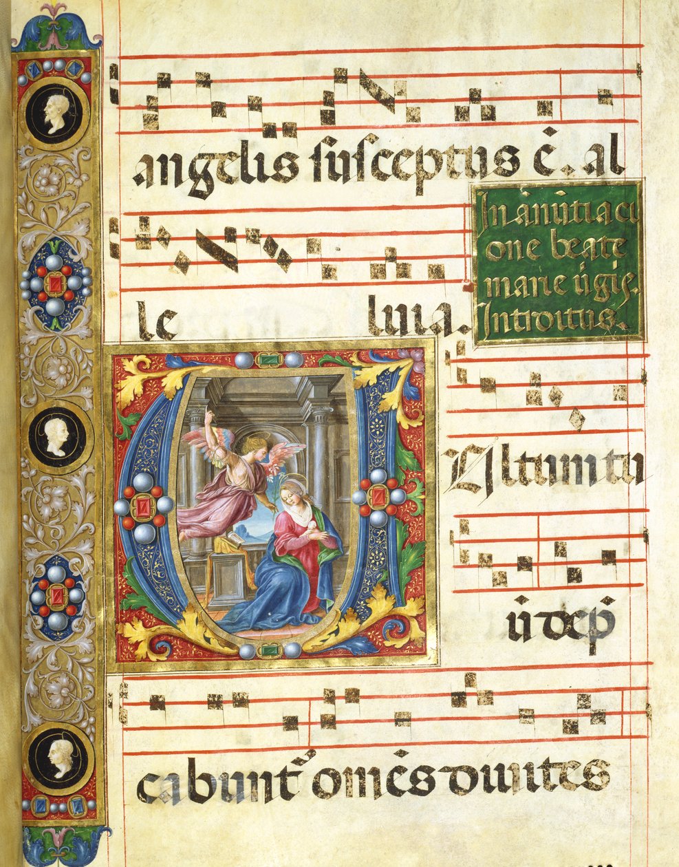 Müjde ile koro minyatürü (parşömen üzerine pigment) by Italian School