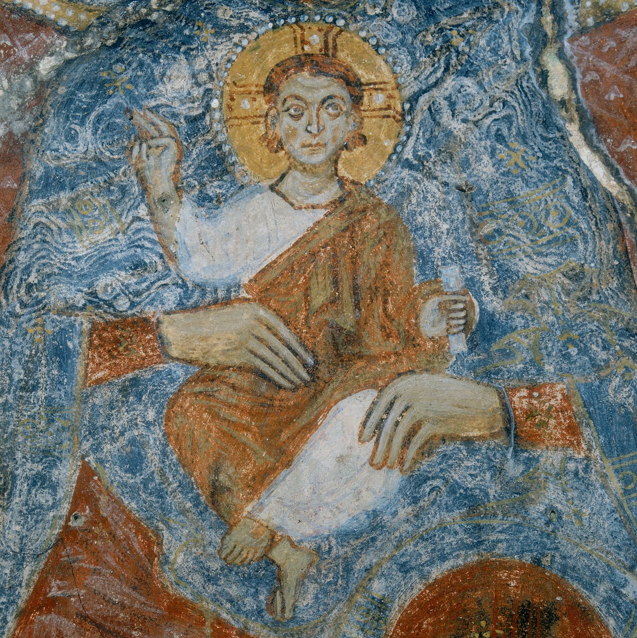 İsa, melekler Raffael ve Gabriel ile Madonna ve Çocuk fresk detayı by Italian School