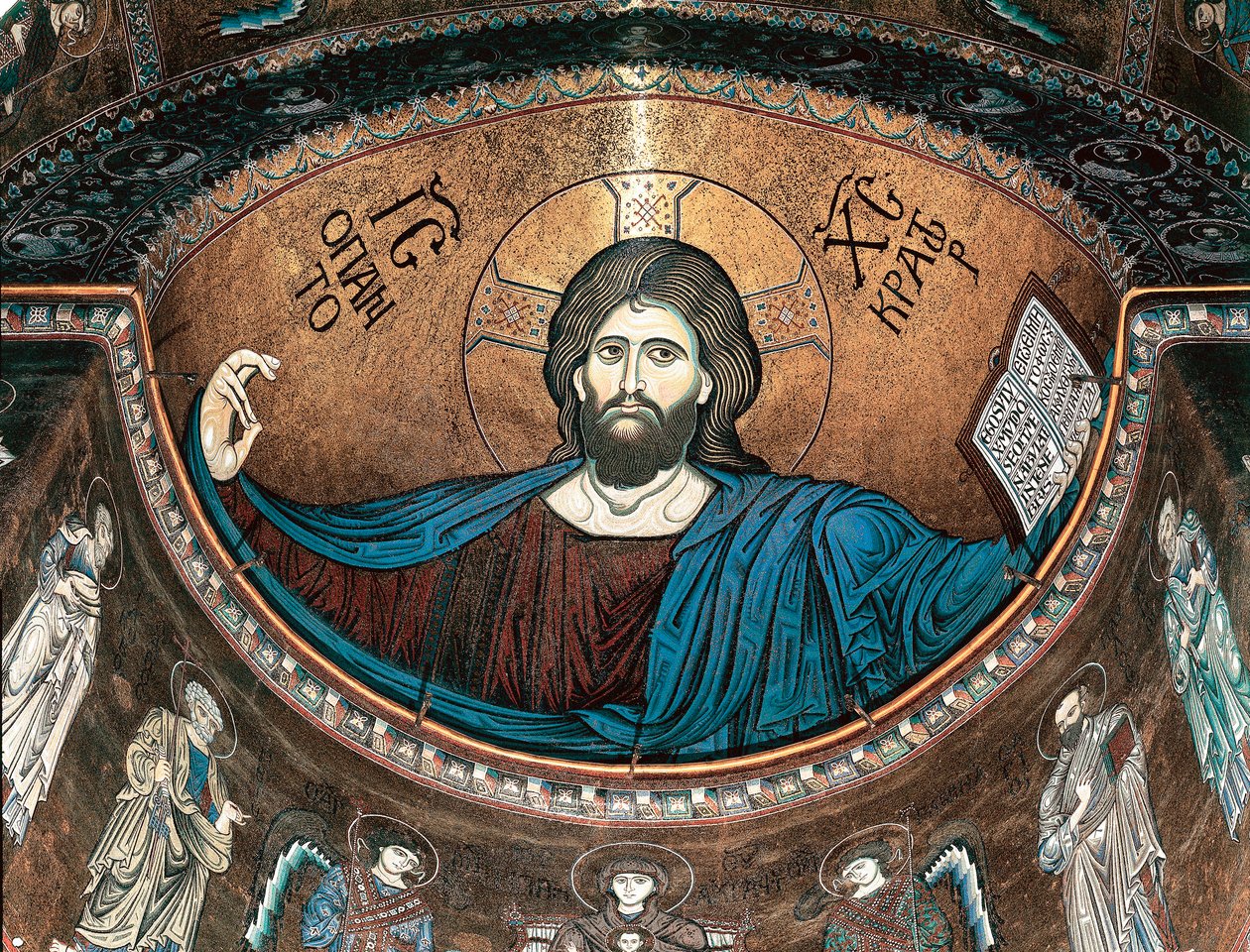 Pantocrator İsa veya Glory İsa, Monreale, Sicilya, İtalya katedralinin apsisini süslüyor by Italian School